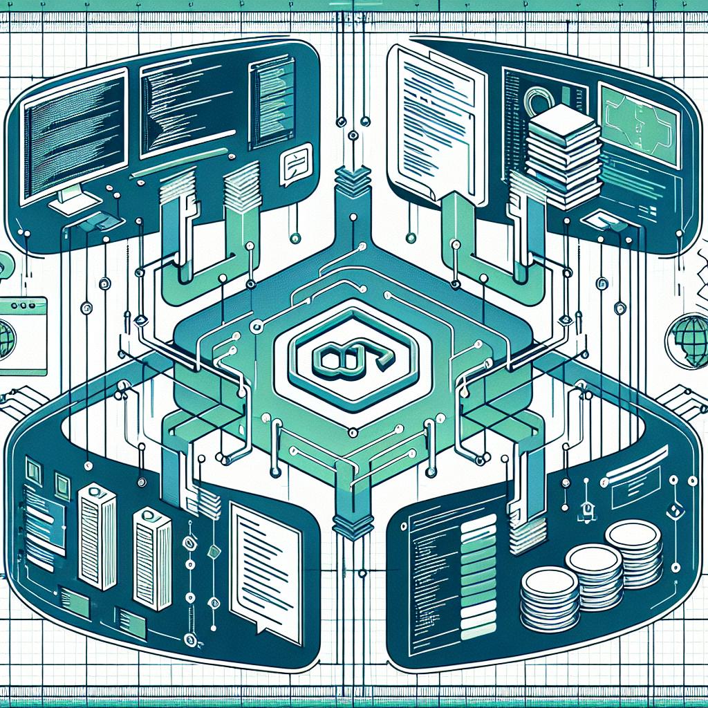 Create a 2D, linear perspective image representing the collaboration between MongoDB and Codeium announced on January 17, 2024. The image should be in flat, corporate vector style on a textureless white background. It should include symbols of connection such as wires or circuits, symbolizing the integration of technologies. The background should be filled with coding screen and database icons, emphasizing MongoDB's focus. Use a modern color palette featuring shades of blue and green that convey innovation. The design should be minimalist to maintain the clarity and professionalism of the image.