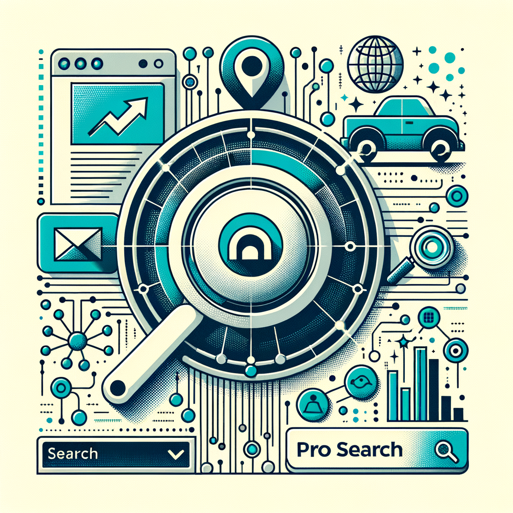 Generate an image in a 2D, linear perspective, illustrating a user interface with search elements and artificial intelligence icons, representing the partnership between a fictional ride-sharing membership program and a high-tech advanced search service. Adopt a vector, flat, and corporate style. The image should have a plain, white and textureless background. Additional elements include logos for the membership program and the data search service, a search interface symbolizing the Pro Search feature, and depictions of documents and images to symbolize file analysis and image generation.