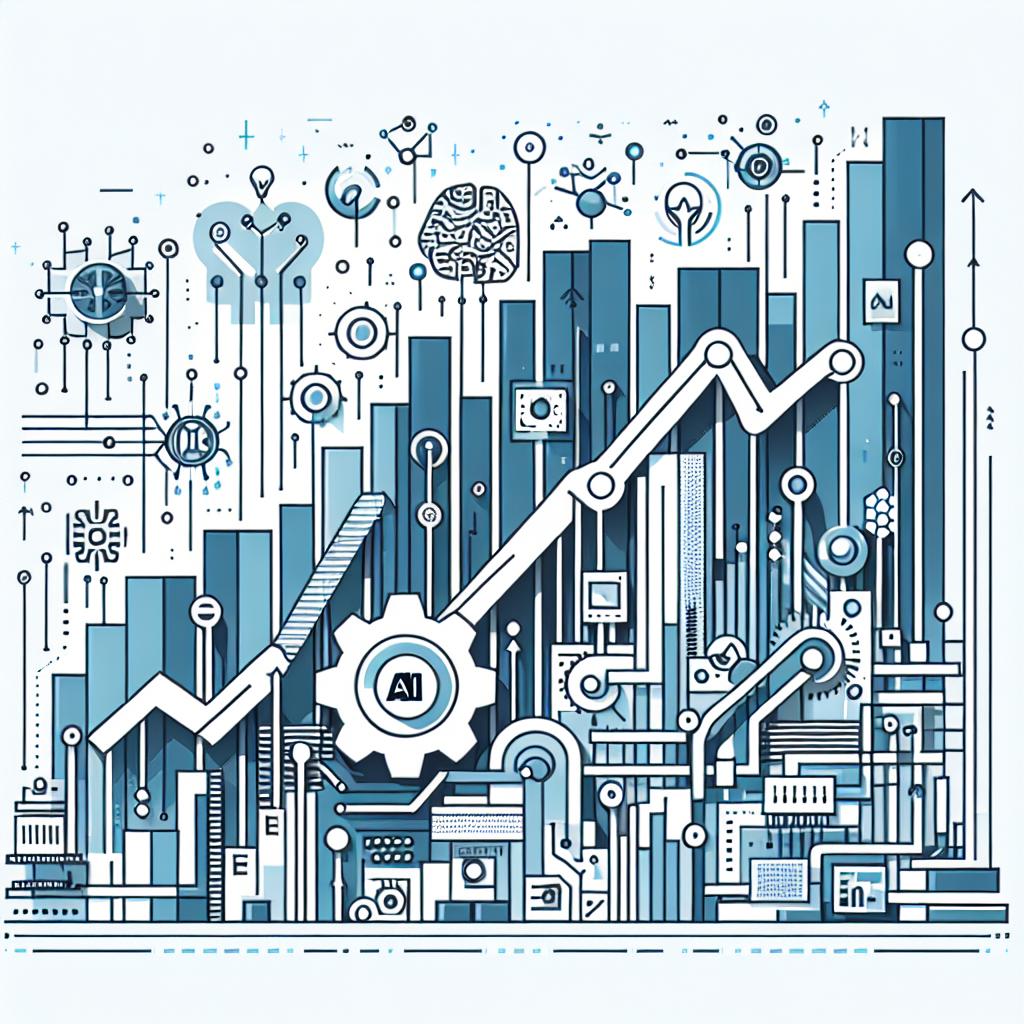 Craft a 2D, linear perspective image in a crisp, clean vector style. Set against a smooth, white background that radiates simplicity. The primary theme of the image is significant investment in AI infrastructure, symbolised by elements such as ascending graphs which illustrate growth and expansion in the sector. Intersperse typical symbols of technology like gears and circuits throughout the image to represent innovation in AI. Use a palette dominated by blues and greens, colours often associated with trust and modernity, respectively. Although the design should be flat, it needs to maintain a corporate feel.