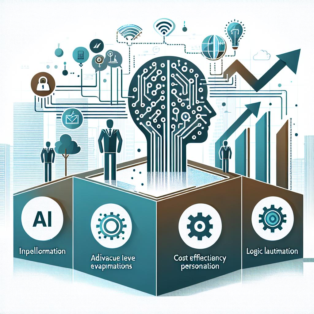 Imagine a future scene taking place in 2025, illustrating how companies are integrating artificial intelligence into their strategies to stay competitive. This corporate style, vector-based image, designed in a flat, 2D, linear perspective on a white and textureless background, will feature several key elements. These include circuits, symbolizing the technological foundation of AI; digital agents working together, signifying smart automation, and ascending graphs, representing the expected growth and efficiency achieved through AI. The image should embody the concepts of advanced implementation, effective evaluations, cost efficiency, personalization, and logical reasoning.