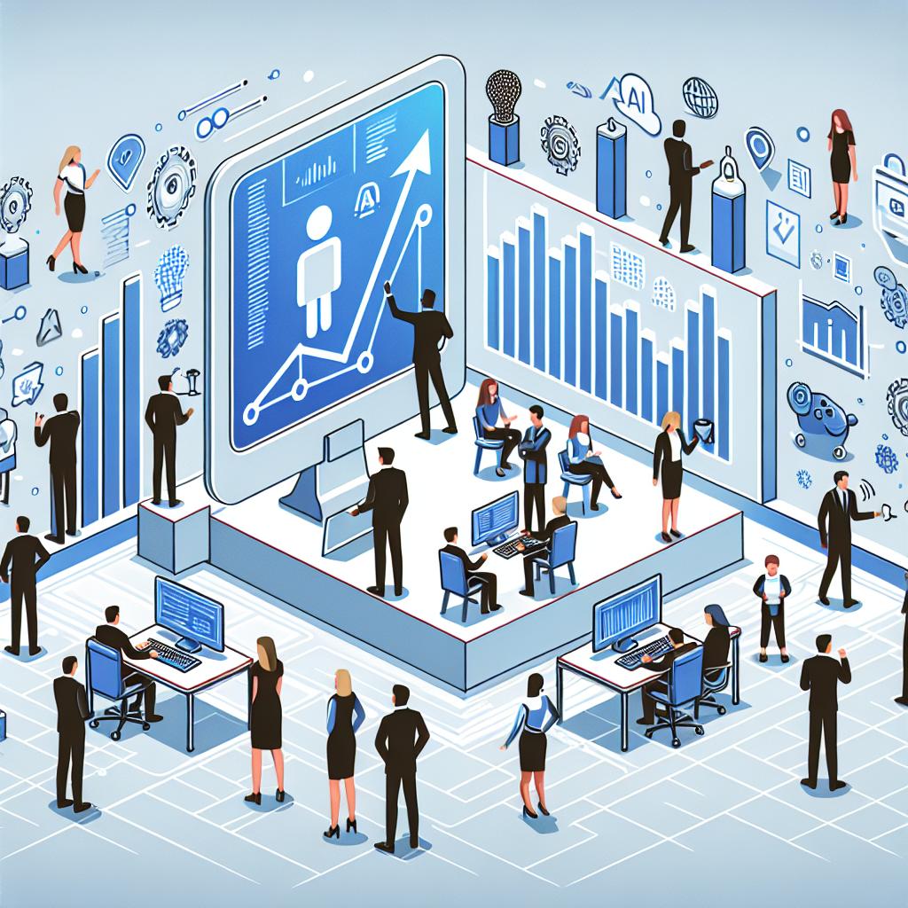 Create a 2D, linear perspectival image in a vectorial, flat, and corporate style. The setting should be a white, textureless background. Depict a corporate environment illustrating the interaction between humans and artificial intelligence. Incorporate diverse people of different descents and genders collaborating and working together with AI technology. Include universally recognized security symbols to emphasize data protection and rising bar charts to signify progress and innovation. Display a computer screen showcasing the Nexos.ai platform at work, symbolizing the advancement of AI integration in companies.