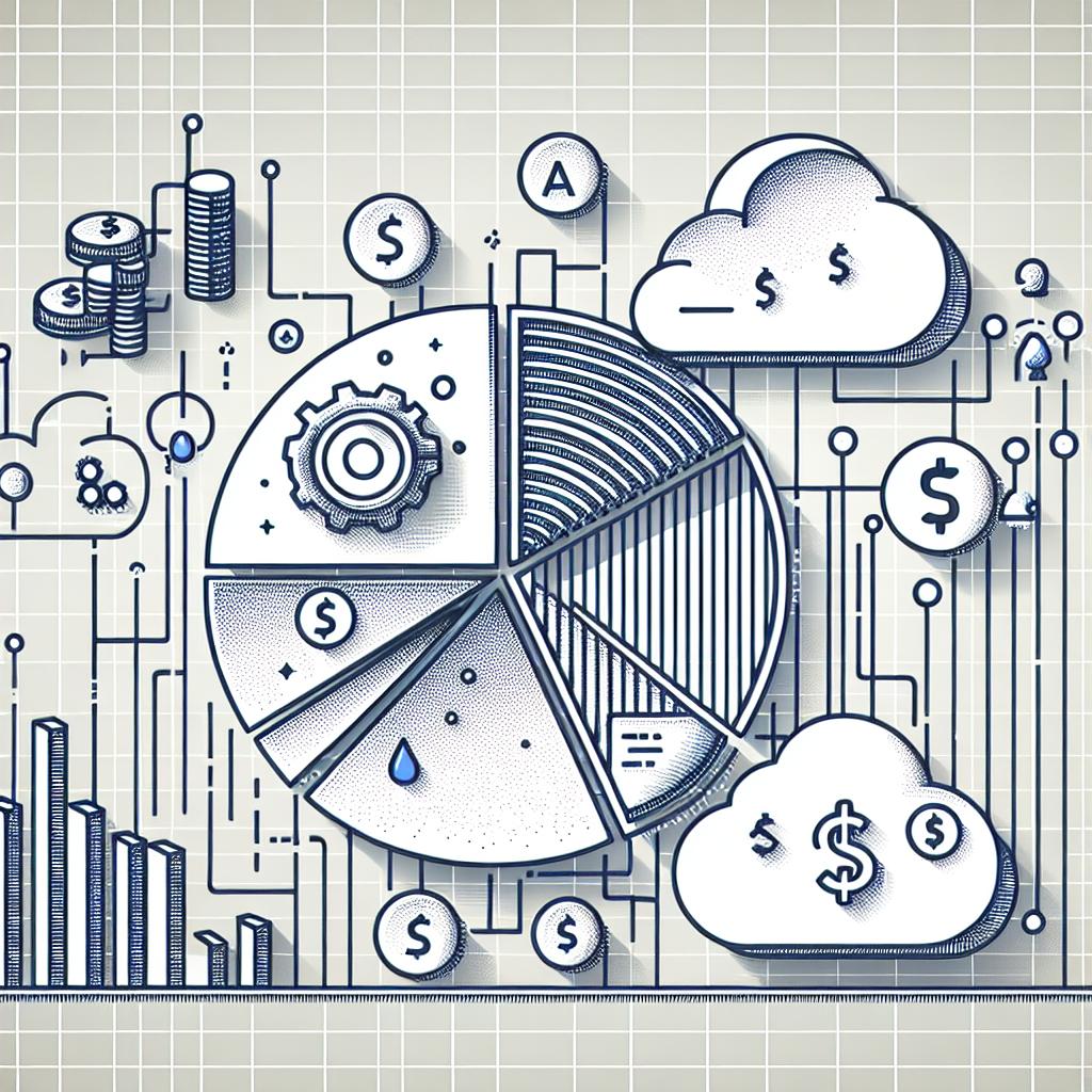 Create a detailed, 2D linear perspective illustration in a vector-based flat corporate style, set against a textureless white background. The image should feature a pie chart graphic representing the distribution of AI-related costs within Google Cloud, each section denoting a different category of expense. Alongside the chart, include cloud icons symbolizing cloud computing services. Finally, pepper the image with symbols of currency, underlining the primary focus on costs and budgeting in context of AI adoption on the Google Cloud platform.