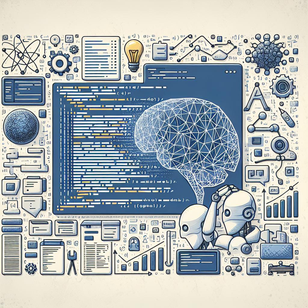 Create an illustrative, corporate style, vector-based 2D image with a white, textureless background. The image should center on key elements of programming and web scraping, relating specifically to JavaScript. Perhaps we can visualize snatches of JavaScript code, representative of development in KaibanJS. Additionally, symbols of artificial intelligence (such as neural networks or robots) should be depicted, indicating the tool's application in AI. Also in the composition, include graphical illustrations or charts, symbolizing data analysis and the construction of knowledge bases. It should all together capture the idea of AI technology and development integrating with JavaScript and data visualization in markdown.