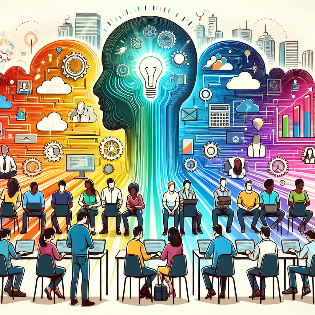 Create a 2D, flat, vector-style corporate image, seen from a linear perspective. The scene is set on a white, texture-free background with a vibrant, multicolored aura representing innovation and accessibility. In the foreground, illustrate a diverse group of developers - both males and females of various descents like Caucasian, Hispanic, Black, Middle-Eastern, South Asian and so on, collaboratively working on artificial intelligence (AI) projects using new AI tools from a company called Mistral. Add in elements such as cloud icons to symbolize the cloud infrastructure available for deployment and performance graphs to demonstrate the efficiency of the new models.