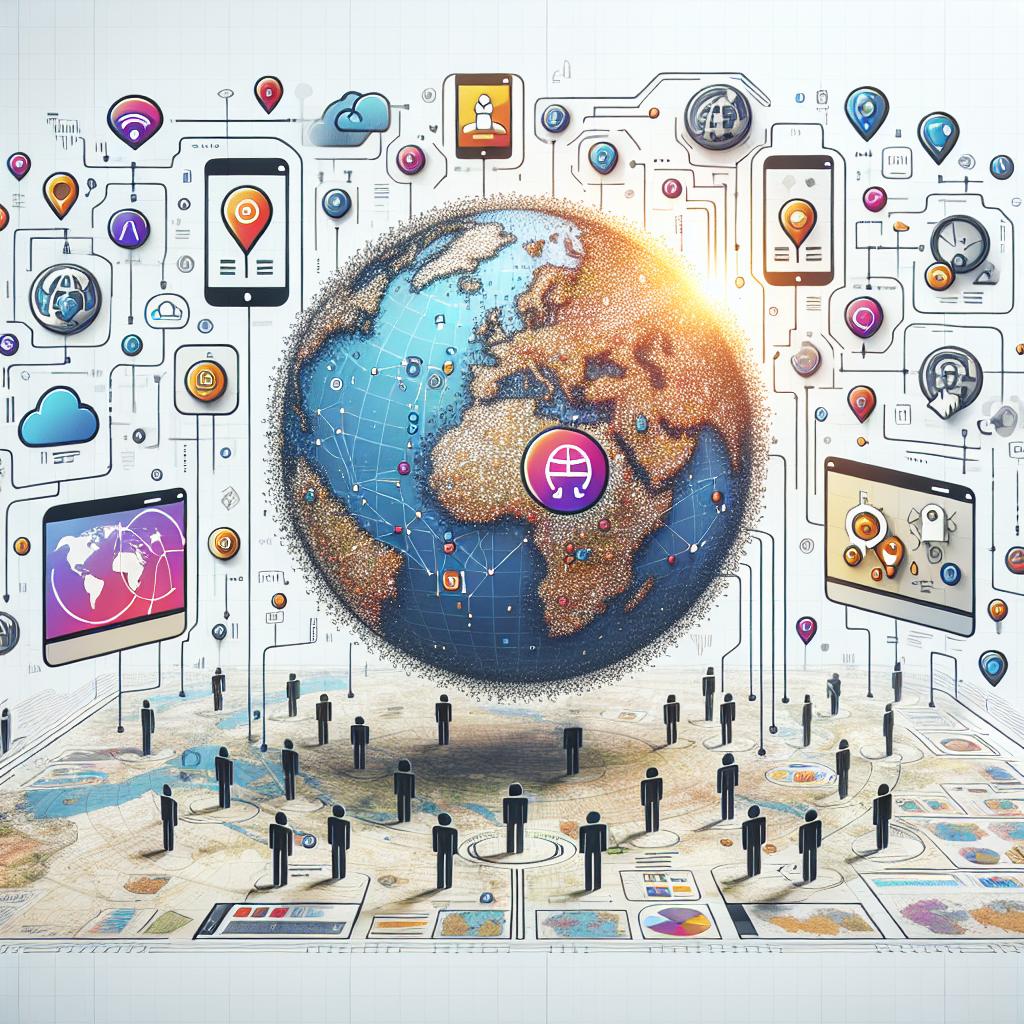 Create an image in a 2D, linear perspective with a flat, corporate, vectorial style. The background should be white and textureless. The primary focus of the image should be on a digital map that is being simultaneously accessed, viewed, and edited by multiple users on different devices, representing collaborative mapping. These users might appear as small, colorful icon figures interacting with the map, symbolizing data creation through collaboration. Integrate suggestive artificial intelligence icons to emphasize the merger of AI technology and mapping. Place the image against the backdrop of a detailed representation of Earth globe with map details. Overlay some illustrative and explanatory floating texts to briefly outline the processes depicted in the image.