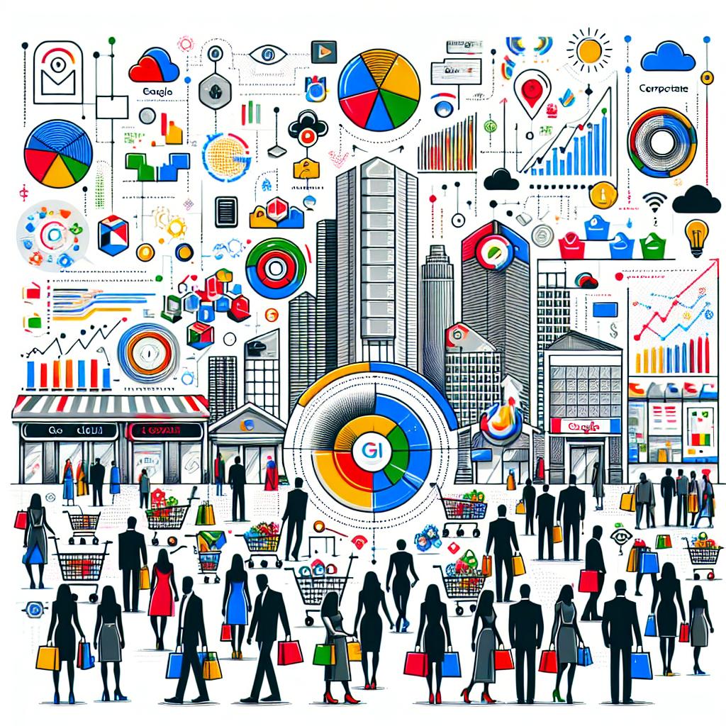 Create an image that outlines the innovative applications of Artificial Intelligence (AI) in the retail sector during the NRF 2025. The image is to depict the collaboration of various Google Cloud partners, highlighting how AI can transform retail. The setting should capture graphic representations of data and schemes of personalization supported by the technology. The chosen style for the artwork is a vectorial, flat and corporate and it is pictured from a linear 2D perspective. The image includes additional elements such as: logos of partner companies to symbolize collaboration; charts and graphs to represent data analysis; images of shoppers of diverse descents and genders to depict consumer experience; and vibrant colors to create an engaging and attractive representation. The image background is white and without texture.