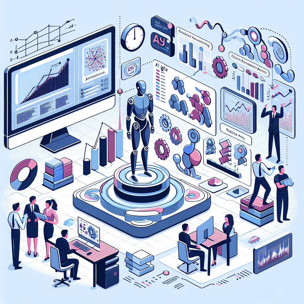 Imagine a businesslike, agile, precise, and flat 2D vector style illustration set in a digital landscape. The landscape is populated by AI agents collectively working towards automating business research. The AI agents are represented in a manner signifying efficiency and automation. Additional elements include real-time data analysis represented by graphics and data visualizations rendered dynamically in this digital space. Also, there are computers symbolizing the critical role technology plays in business research. All of these are set against a plain, texture-less white background for a corporate feel.
