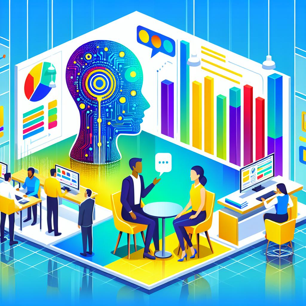 Envision a bright, colorful, vector-style image in a flat 2D, corporate aesthetic. The scene unfolds in a modern office setting, free of texture set against a plain white backdrop, radiating a sense of forward-thinking innovation and technology. In this scene, an individual of unspecified descent and gender is engaged in a conversation with a digitally-rendered avatar, representing a Conversational Artificial Intelligence system. It symbolizes how businesses across sectors are adopting this AI technology to streamline their workflows, eliminating inefficiencies, and freeing up their employees to focus on higher-value activities. Dotted around the office are various sleek growth charts, demonstrating the surge in efficiency and results due to the AI takeover.