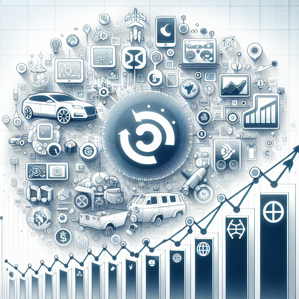 Create a 2D, linear perspective image in a flat, corporate and vectorial style. Picture a white, textureless background representing the future of technology and its implications on society. Layer on top of this backdrop, the logos of four tech companies using abstract symbols. This includes a car manufacturer known for its electric vehicles and space explorations, a social media giant investing heavily in artificial intelligence, an e-commerce behemoth, and a popular tech company known for its smartphones, computers, and music devices. To symbolize the financial growth and success of these companies, include ascending graphs. Note: The logos should not directly replicate the actual logos of these companies, but should instead communicate the essence of their brand and industry.