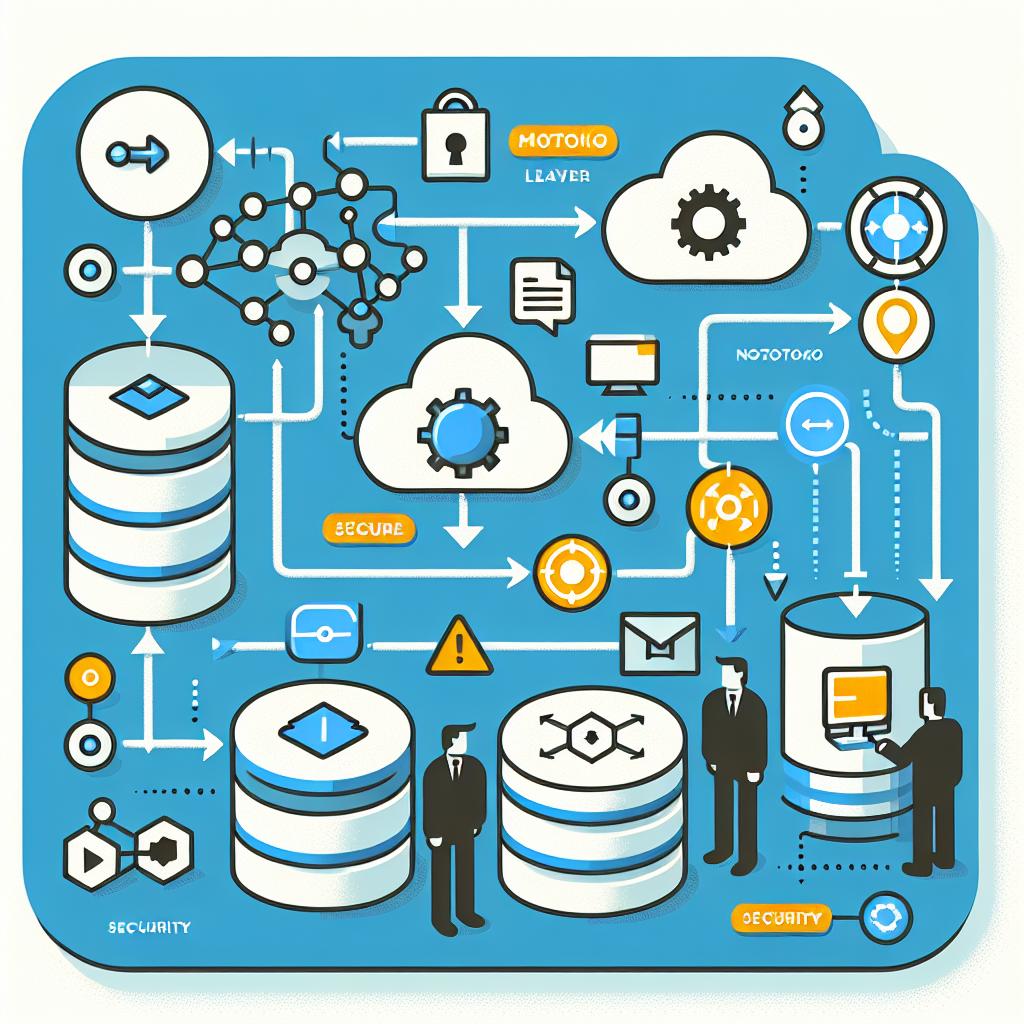Create a 2D, vector-style flat corporate diagram on a white, textureless background. The illustration represents a data flow in an embedding retrieval system, showcasing the interaction between Motoko, which stands for the data storage layer, and Node.js, which represents the API layer that interacts with users. Arrows should be present to indicate the data flow between these components. Additional security icons should be included to represent the security measures implemented.