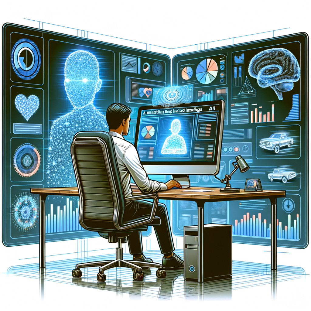 Imagine a detailed two-dimensional flat, corporate styled, vector illustration against a plain white background. In the image, an AI developer who is of Hispanic descent sits in front of a computer in a futuristic workspace. The computer's screen shows the task at hand - analyzing online hateful images accompanied by data graphs. Adjacent to the developer, floating holographic data graphs and statistical representations symbolize information analysis. Whilst the AI developer, computer, and the futuristic environment encapsulate the ongoing technological advancement and innovation. There is also a logo representing the 'Humane Intelligence' organization.