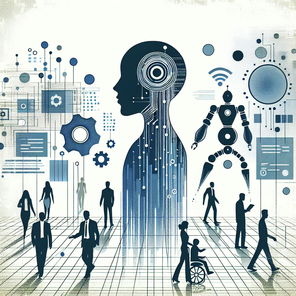 Create a flat, corporate-style, vector image. The setting is Mar 9, 2025, and it captures the concept of AI agents integrating with the business environment, symbolizing the transition from an app-based world to a more dynamic and fluid environment. The background of the image is textureless and white. The perspective is 2D and linear. Additional elements include sober colors like blue and gray to convey a sense of technology and modernity, silhouettes of robots and humans interacting to represent collaboration between AI and users, and floating graphics and data symbolizing the fluidity of real-time information.