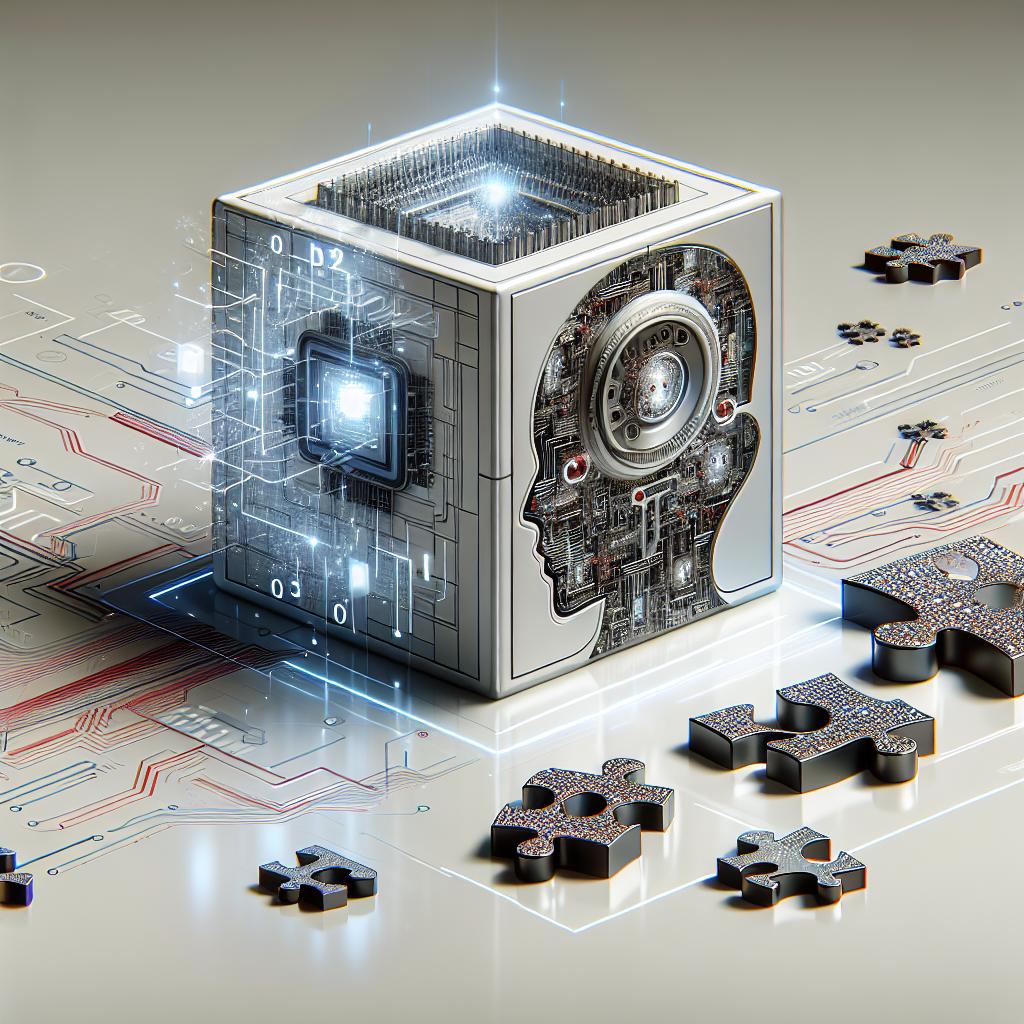 Create a 2D, corporate-style, vector art image on a plain white background. The image should depict a futuristic representation of an artificial intelligence model named 'o3'. Within the model, include elements such as intricate circuits to symbolize the complexity and the inner workings of the AI. Add pieces of a puzzle scattered around or within the model to signify the reasoning challenges the AI is designed to overcome. Add a futuristic technological scheme as a backdrop to illustrate the setting of innovation and technological advancements. Lastly, overlay the scene with subtle digital data diagrams to denote the processing and analysis of information the AI performs.
