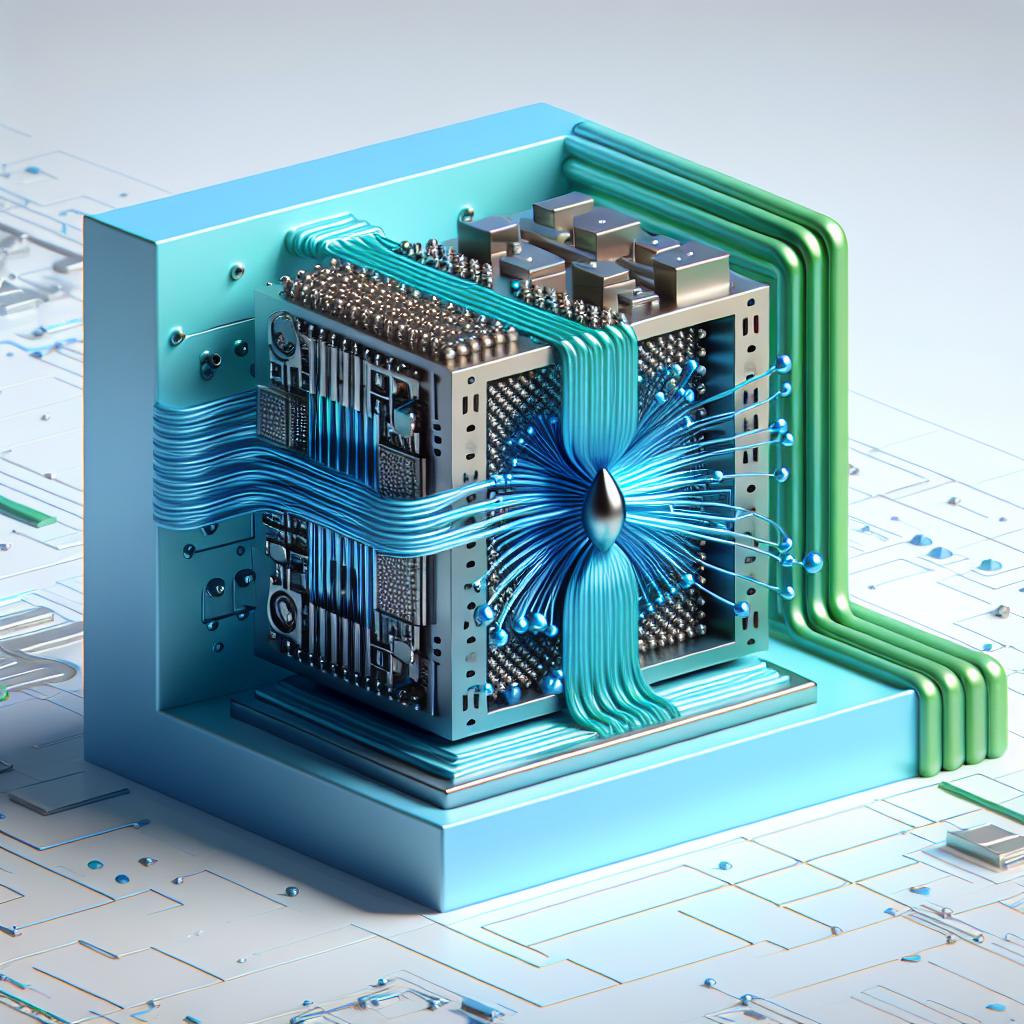Visualize a 2D, flat, corporate-styled image depicting the future of quantum technology. Use vibrant shades of blue and green to communicate the innovative nature of the tech. As a central focus, illustrate an abstract representation of a new quantum processor called Willow, showcasing its architecture in a visually appealing way. The processor is shown in action, signifying its practical applications in the field. The setting is an advanced, state-of-the-art research laboratory, hinted by subtle elements in the background. The backdrop is plain white, textureless, providing contrast to the colored components.