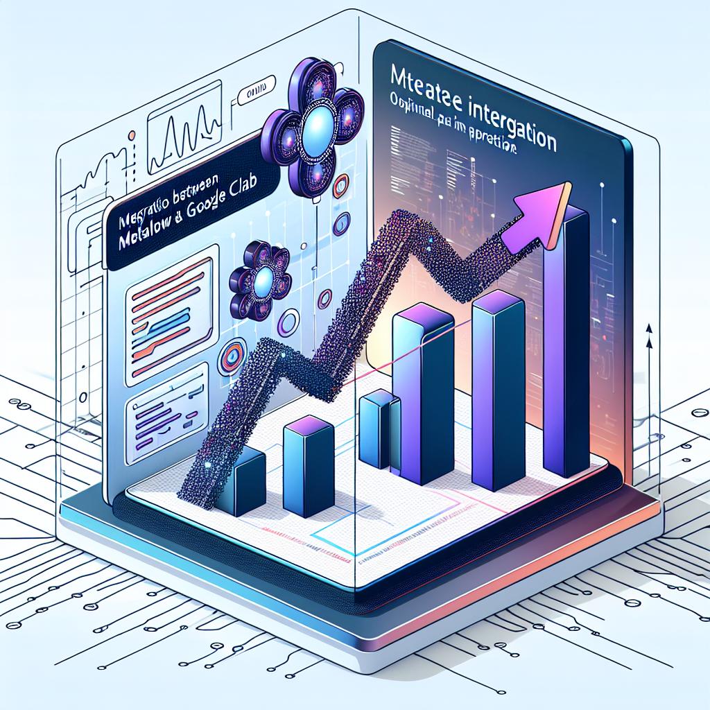 Create a 2D, linear perspective image highlighting the integration between Metaflow and Google Colab. This significant event happened on October 14, 2024, where experts saw the potential of revolutionizing the AI industry through specialized models and continuous training. The visual elements include a raising graph symbolizing the positive impact of this integration and a screen displaying operational code symbolizing the practical application of these tools. Set against a technological backdrop with electronic circuits, the overall style is vectorial, flat, and corporate, with a clean white background to keep the focus on the central elements.