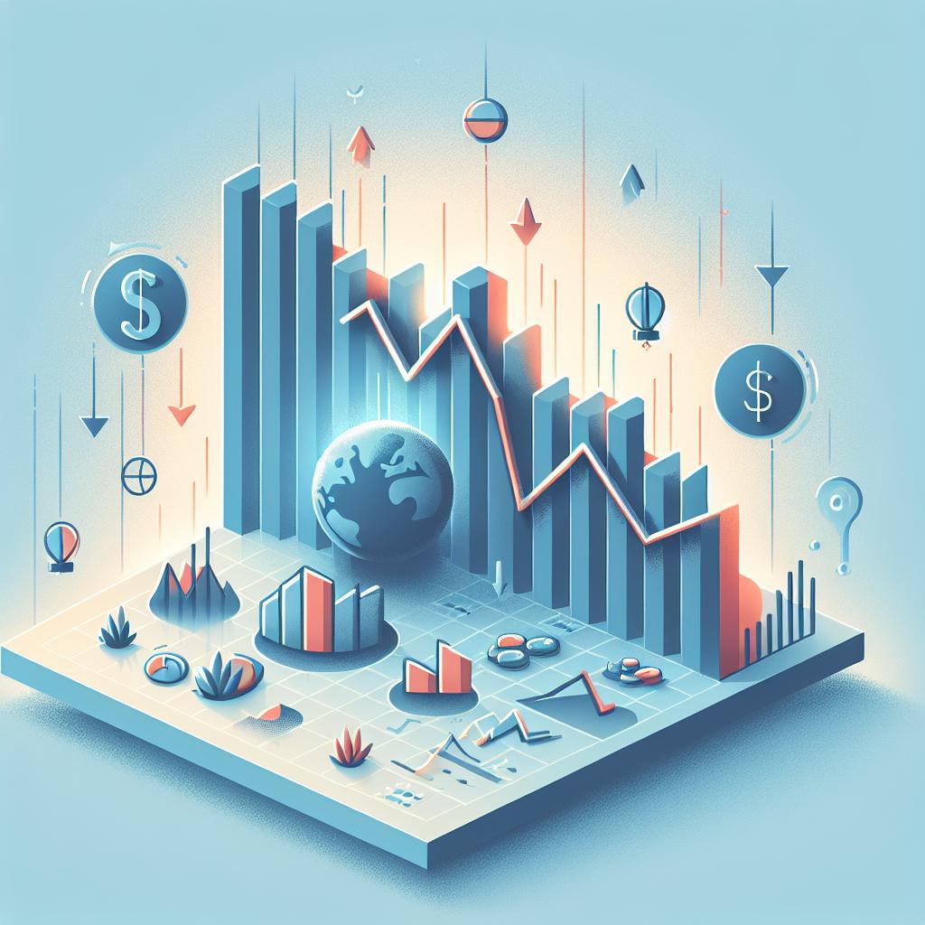 Create a corporate, flat, vector style illustration in a 2D, linear perspective on a white, texture-less background. The image should depict a graph indicating a sharp fall in global venture capital (VC) activity in the third quarter of 2024, as reported by the Pitchbook/NVCA report. The graph should be paired with icons that represent investments and startups. The design should be set against a soft blue background to symbolize the seriousness and crisis of the theme. Additionally, include downward arrow icons to symbolize the market decline. The overall color scheme should be cool to reflect the serious and crisis-ridden subject matter.