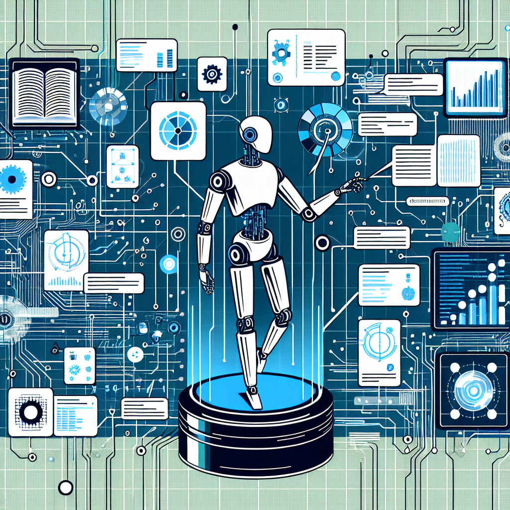 Generate an image representing the fusion of visual and textual abilities in a multimodal AI, illustrated as a robot interacting with floating texts and images. This composition symbolises the advanced technological capabilities of the newly launched AI 'Llama 3.2' available on a popular Machine Learning platform. The robot should be set against a technological background fashioned with circuitry and data charts, indicative of data analysis and machine learning capabilities. The primary color palette should include shades of blue and green, symbolising innovation and technology. The desired style is flat, corporate, and vector-like, with a 2D linear perspective on a texture-less white background.