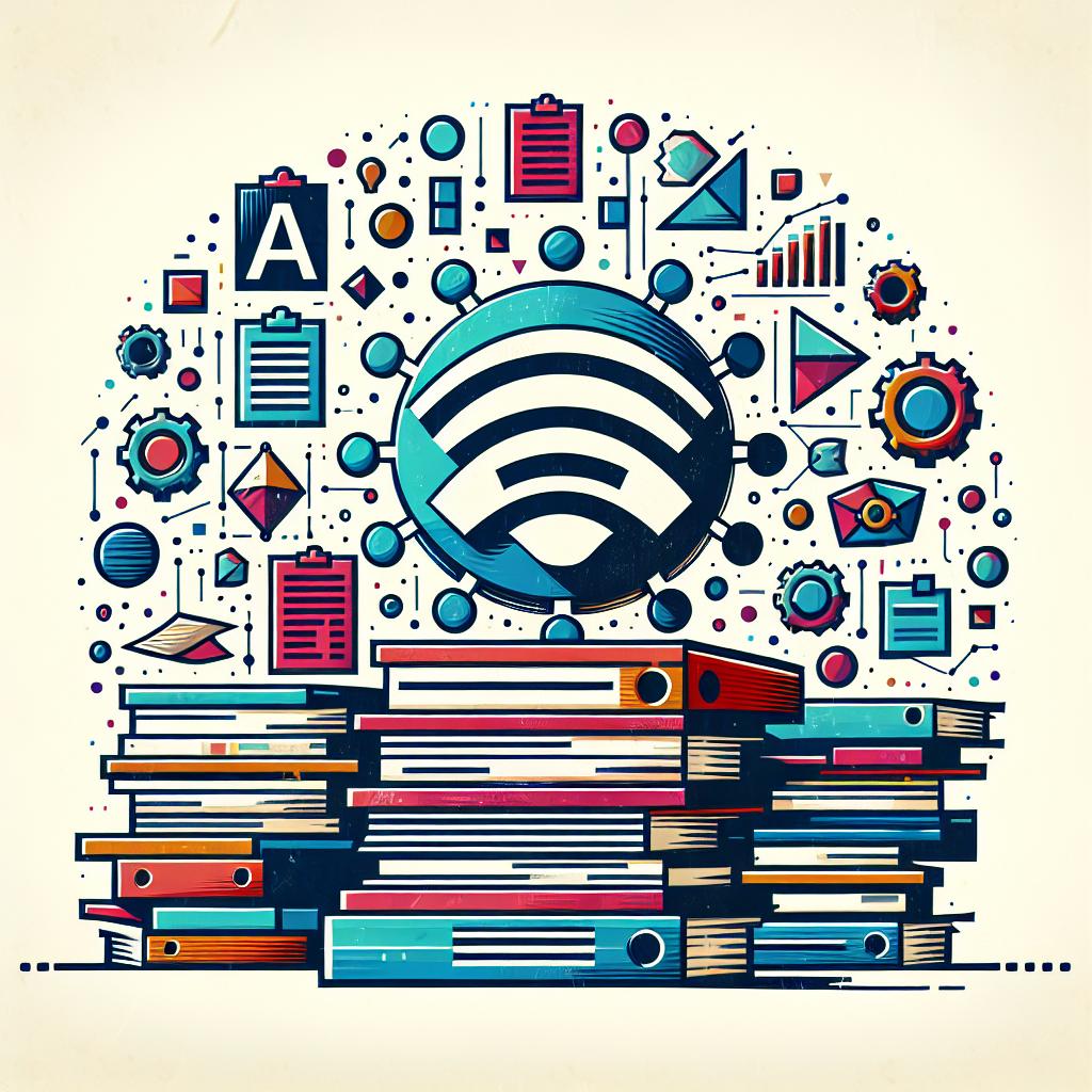Create a 2D, flat corporate-style vector image that graphically showcases the impactful relationship between artificial intelligence and the practice of scientific writing. The image is set on a plain white and textureless background, and involves documents scattered across the scene, symbolizing the diversity of academic research. Symbols of AI are embedded within the scene to represent the growing presence of technological advancements. The color scheme should be modern and vibrant to emphasize innovation and modernity.
