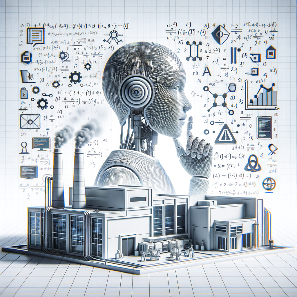 Conceptualize an image in flat vector style with a corporate vibe, set against a white, untextured background. The image shows a futuristic laboratory that represents an advanced research environment. Situated in this laboratory is an artificial intelligence with a thoughtful expression, symbolizing a focus on complex reasoning. Floating around the AI are mathematical formulas, indicating the entity's ability to solve mathematical problems. Adding to the scene are lines of code displayed in mid-air, representing programming skills. Include safety elements such as a firewall around the AI, to symbolize improvements in security and alignment. Render the image in 2D, linear perspective.