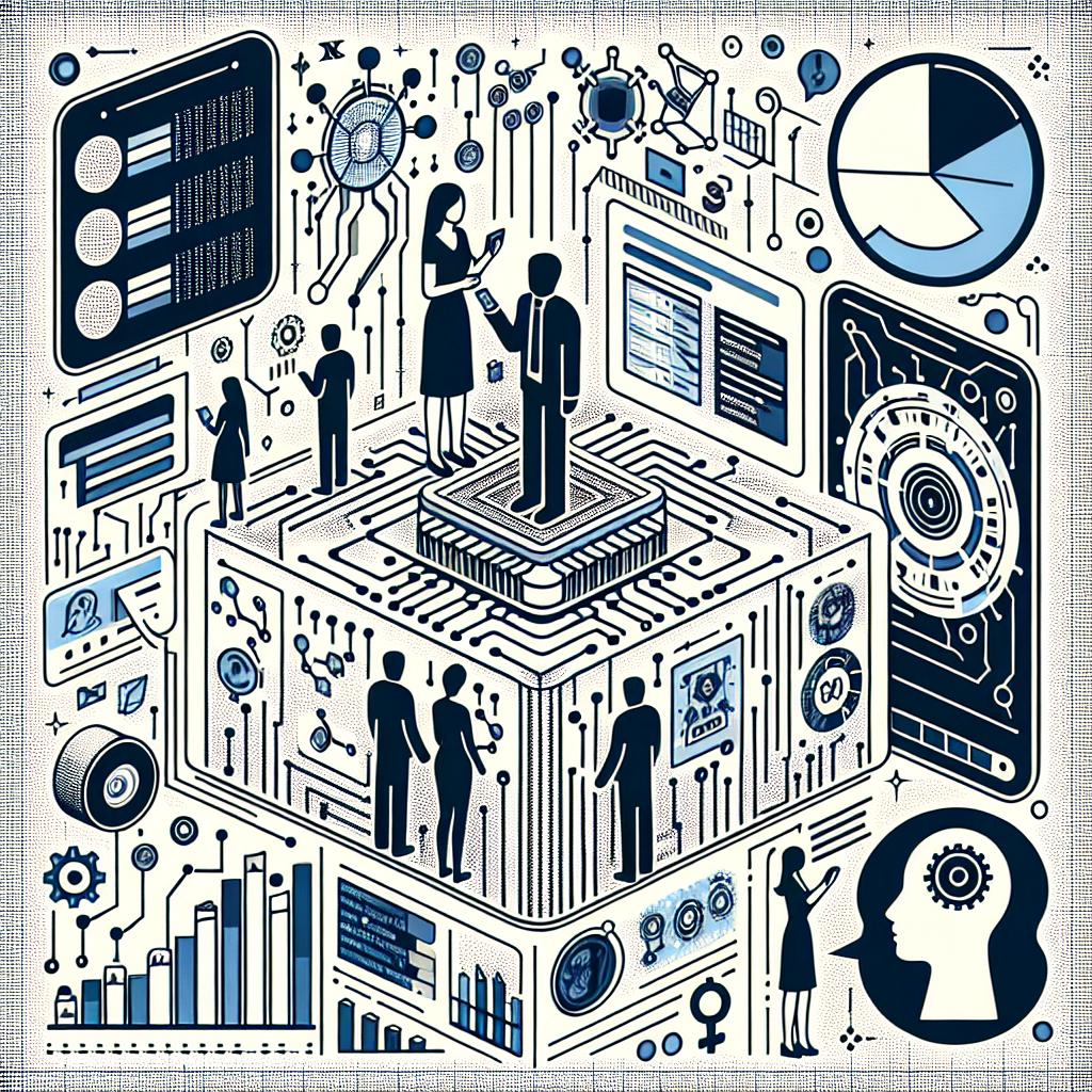 Picture a 2D linear perspective image in a vector, flat, corporate style. We want to illustrate the functioning of the 'Grok-2', an update from xAI meant to enhance chat and coding skills, and its smaller version 'Grok-2 mini'. Both are presently in their beta phases on platform X. Set against a white, textureless backdrop, infuse elements of futurism to represent technological innovation. Incorporate electronic circuits symbolizing the foundation of AI, performance graphics highlighting the success of Grok-2, as well as users, both male and female of various descents like Caucasian, Hispanic, and Black, actively interacting to emphasize the applicability of the model.