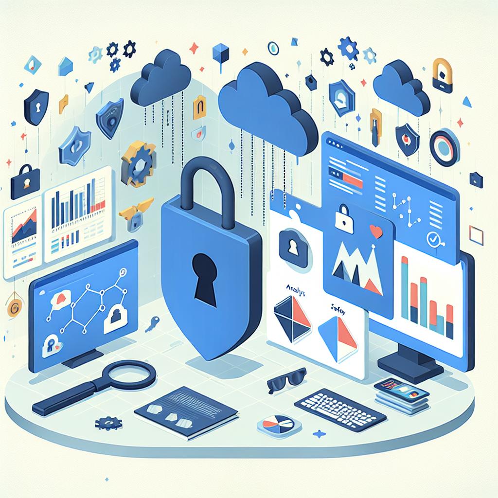 Create a 2D, vector style, flat, corporate illustration on a plain, white, and texture-less background that represents the new key reporting feature in the DeepL API. The image should include visual elements related to technology, such as charts and data, symbolizing analysis and management. Incorporate various distinct elements representative of this scene, like charts to signify the API data analysis, icons of safety to symbolize the protection of the keys, and computers or other devices to represent digitization and interaction with the API.