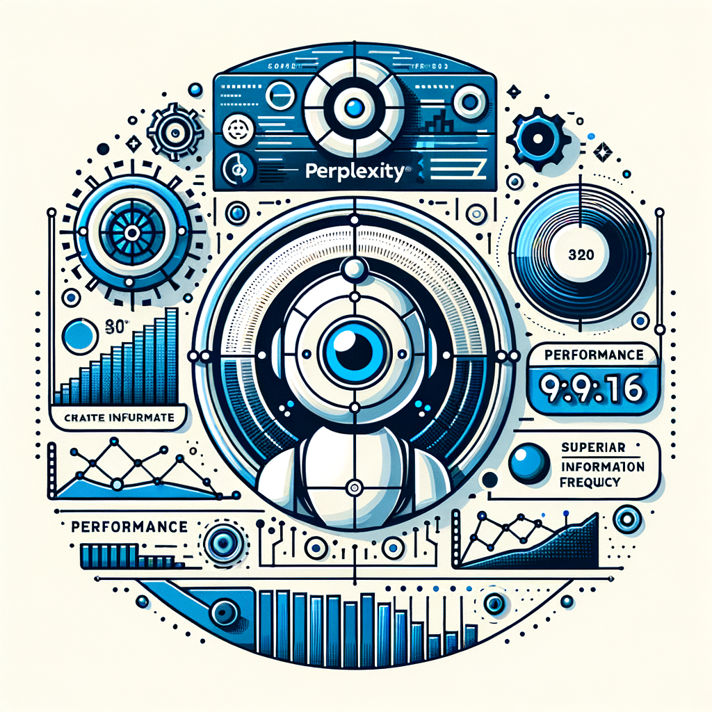 Visualize a vector-style, corporate, flat image with a 2D, linear perspective against a plain white and textureless background. The central focus is the logo of a fictitious company named Perplexity, signifying the company responsible for the product launch. Around it are symbolic elements like internet and refresh icons, denoting the models' real-time information access capability. Additionally, portray performance graphs illustrating the superior accuracy and update frequency of the models. A blue and white color palette is used to create a modern, technologically advanced ambiance. Also, include an image of a robot assistant, representing the practical use of the models in providing answers.