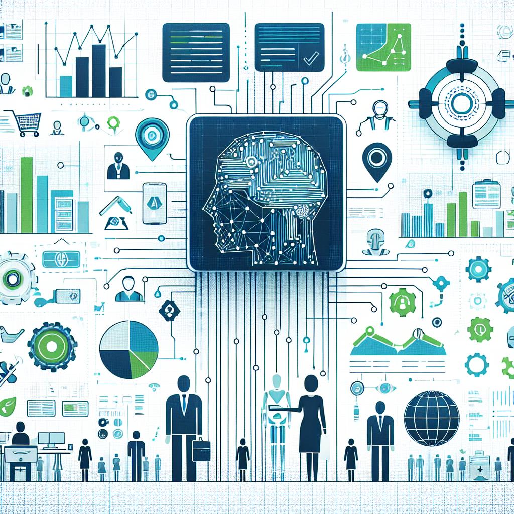 Illustrate a flat, corporate-style image in a 2D, linear perspective on a white, textureless background. Showcase the concept of Agentic AI – the next evolution of artificial intelligence – operating with increased autonomy and efficiency across multiple sectors such as finance, healthcare, and manufacturing. The components of the image should include data charts signifying analysis and decision making, automation icons symbolizing system efficiency, and human-machine interactions demonstrating the role of humans in the process. Apply blue and green colors to convey technology and innovation.