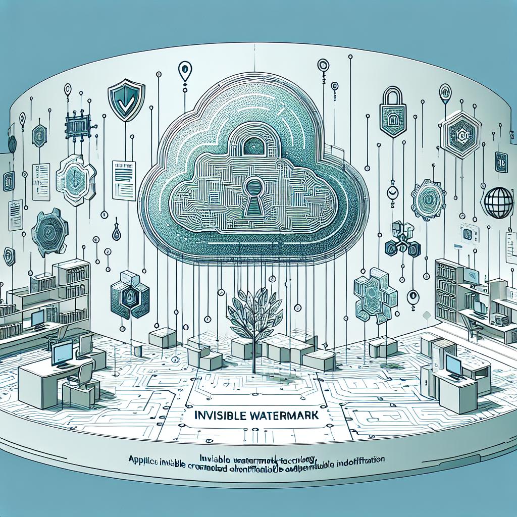 Imagine a modern setting that encapsulates the concept of the invisible watermark technology, SynthID Text, launched by two tech companies on October 23, 2024. The technology, represented graphically, applies invisible watermarks to AI generated texts, thereby making machine-created content identifiable and preventing misinformation. This concept is conveyed through security symbols, digital circuits, and floating texts which exemplify the application of the technology. The artwork is in 2D linear perspective, on a seamless, white background. The theme is corporate with a primarily vector and flat design. The color palette is dominated by shades of blue and green, symbolizing innovation and security respectively.