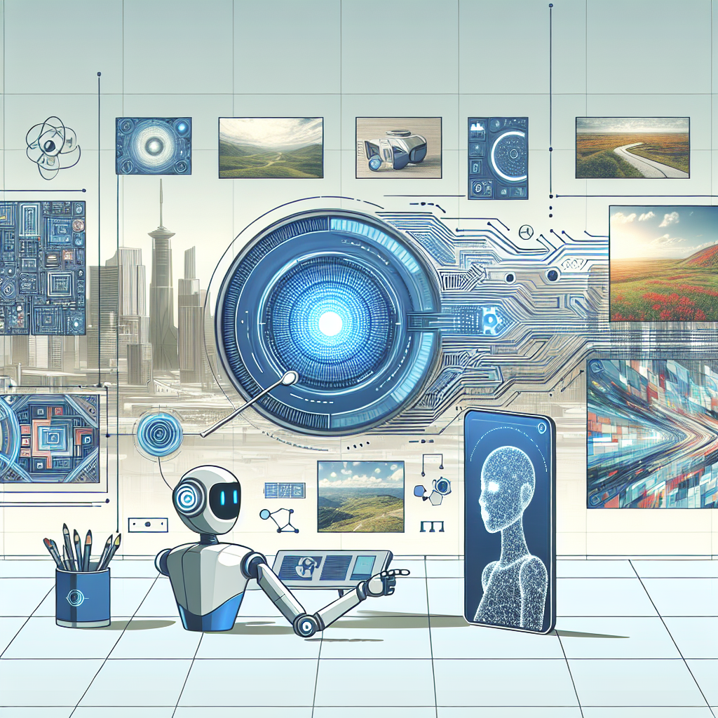 Generate an image in a 2D, linear perspective using a simplistic, flat, corporate style. The setting is a high-tech background symbolizing innovation. Central to the image is a depiction of user interface from a fictional advanced technology platform. There's an AI-assistant represented in action akin to a 'Gem'. In another part of the image, display a screen that's showcasing generated images of landscapes and artistic portraits, signifying the capabilities of a hypothetical model called 'Imagen 3'. Please keep the background of the image white and textureless.