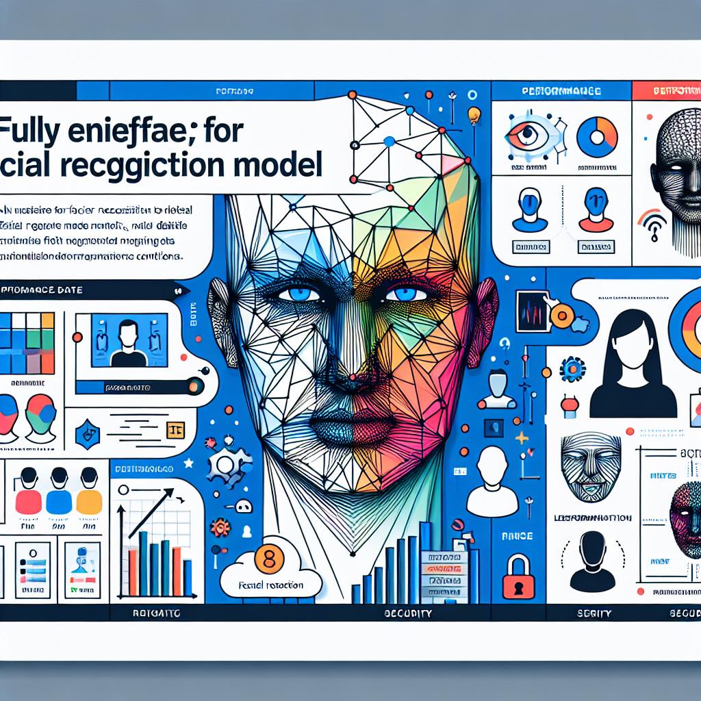 Create a 2D, linear, vector style image with a corporate feel, on a white, untextured background. The image visualizes the EigenFace, an innovative fully synthetic facial recognition model, in action. Use vibrant colors to capture the reader’s attention. Display the usage of synthetic data for facial recognition in diverse conditions. Include additional elements such as performance charts to illustrate model efficacy, representations of synthetic face images that indicate data diversity, and security icons as a nod to privacy concerns.