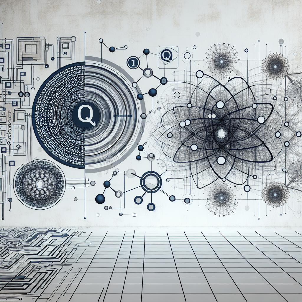 Imagine a 2D, linear perspective illustration done in a flat, corporate, vector style on a plain white and textureless background, reflecting the future of Quantum Computing and Energy. This futurist representation creates a link between Artificial Intelligence and quantum computing, symbolizing efficiency and innovation in energy technology. It embodies three key elements: Energy Circles, representing the proficient use of power; a Digital Background, representing the world of technology; Energy Pathways, illustrating the direction and burgeoning demand; and Quantum Components, highlighting quantum computing as an innovative solution.