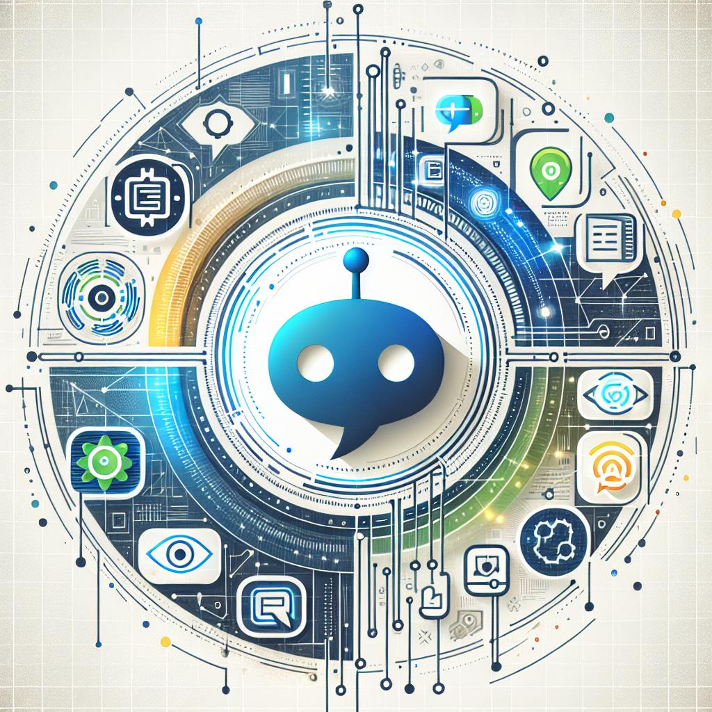 Create a 2D, linear vector image in a corporate style on a textureless white background. The image should display a sophisticated chatbot interface, illustrating the intuitive functionality of 'AnyChat', a new tool developed by a computer scientist. Highlight different icons representing various AI models like ChatGPT and Google Gemini, indicating the platform's ability to rapidly integrate and switch between these models. The background should have a digital design, conveying modernity and technological innovation. The primary colors used should be shades of blue and green, symbolizing technology and trust.