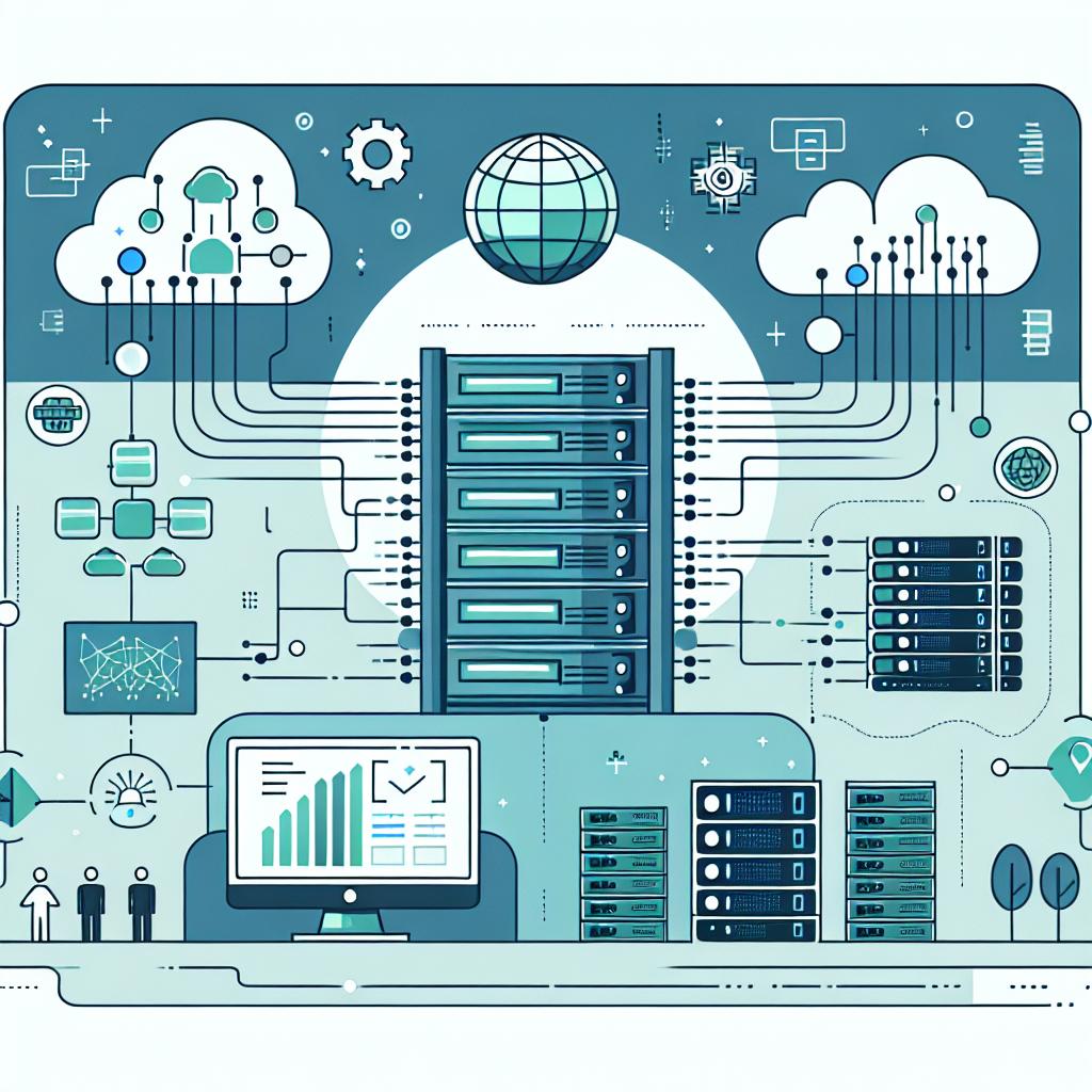 Create a representative image showcasing the new functionality of dstack known as ssh-fleet. The illustration should depict a modern software interface with visual elements related to server clusters and artificial intelligence, all with a flat, corporate, vector art style. The background should be plain and white, keeping the perspective 2D and linear for clarity. The main elements to illustrate are the software interface, signifying the usability of dstack, and cloud and server icons that symbolize the focus on cloud and on-premises resources. The color palette should feature shades of blue and green to convey a sense of technology and innovation.