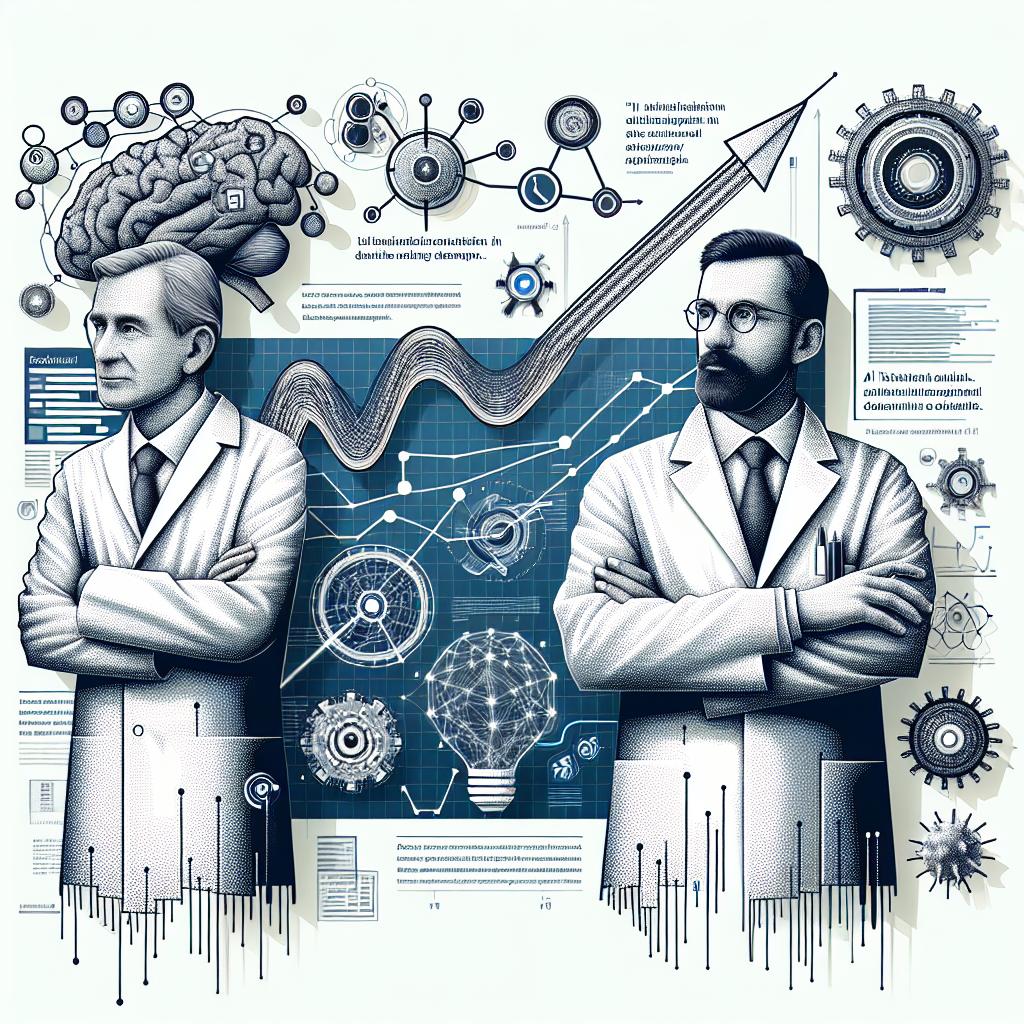Create a 2D, vector styled, corporate themed image on a white, textureless background. Depict two male scientists of unspecified descent, representing the pioneers of the AI research field. Integrate an abstract representation of technological progress as the backdrop, symbolising advancements in AI. Incorporate key quotes from unspecified fundamental AI papers and graphs that depict the impact and relevance of the works over time. Include the logo of an unspecified AI conference to indicate an award ceremony.