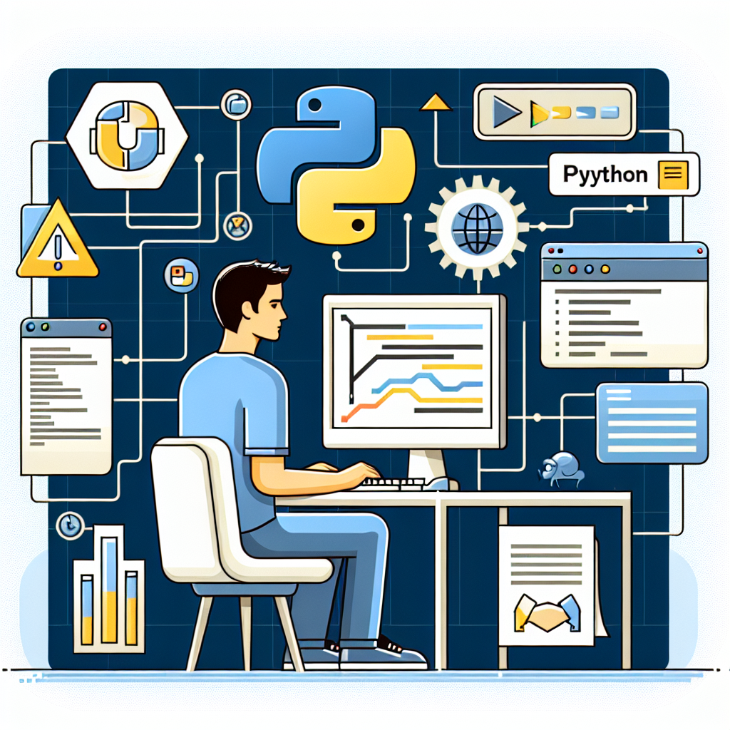 Create a flat, corporative, and vectorial style image on a white and textureless background, viewed from a 2D linear perspective. The illustration should depict a developer of mixed race and unspecified gender working on a computer, surrounded by icons representing Python and JavaScript. Include graphical elements that symbolize the integration of tools and software updates. Additional elements in the scene should contain data flows to symbolize the integration and communication between tools, an open documentation to represent improvements in documentation, performance graphs to illustrate efficiency and improvements in execution, and a modern and digital technological background to provide context to the image.