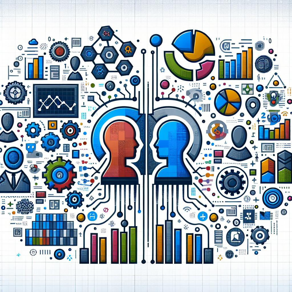 Illustrate an image in a 2D, flat, corporate style on a white, textureless background. The primary subjects are two non-specific, but visually distinct logos coming together, symbolizing a partnership and innovation. Surround these logos with icons of vibrant-colored bar graphs, pie charts, and other data visualization elements, symbolizing data analysis, all against a backdrop of symbols and graphics representing artificial intelligence. The image should convey the concepts of collaboration and innovation, with an overall feeling of dynamism and strategic action.