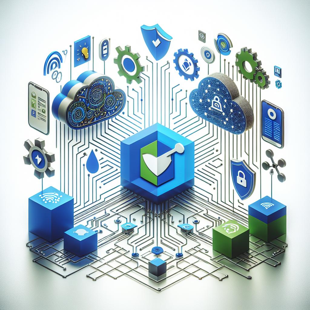 Create a 2D, flat, corporate-style vector image. The scene takes place on a textureless white background. The primary elements of this image are symbolic representations of logos, signifying the partnership between two tech companies. These logos are supplemented by hues of blue and green, symbolizing technology and innovation respectively. Additionally, incorporate graphic elements that denote cybersecurity and data protection, visually portraying the idea of data security. The composition of these elements should jointly embody the idea of a partnership devoted to developing artificial intelligence products.