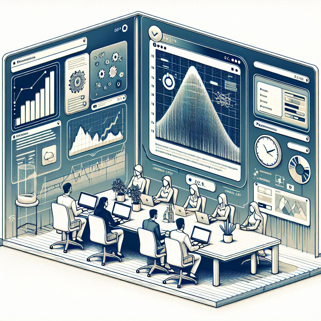 Depict a scene from October 9, 2024, where developers enthusiastically announce the launch of Gradio 5, an improved platform for creating web applications for machine learning with minimal lines of Python code. On a textureless white background, illustrate a contemporary and technological workspace in a 2D, linear perspective with elements in a flat, corporate, vector style. Include a computer, representing the developers using the Gradio platform. Show performance charts symbolizing the significant improvements made with Gradio 5 and a modern interface reflecting the updated design of the applications.