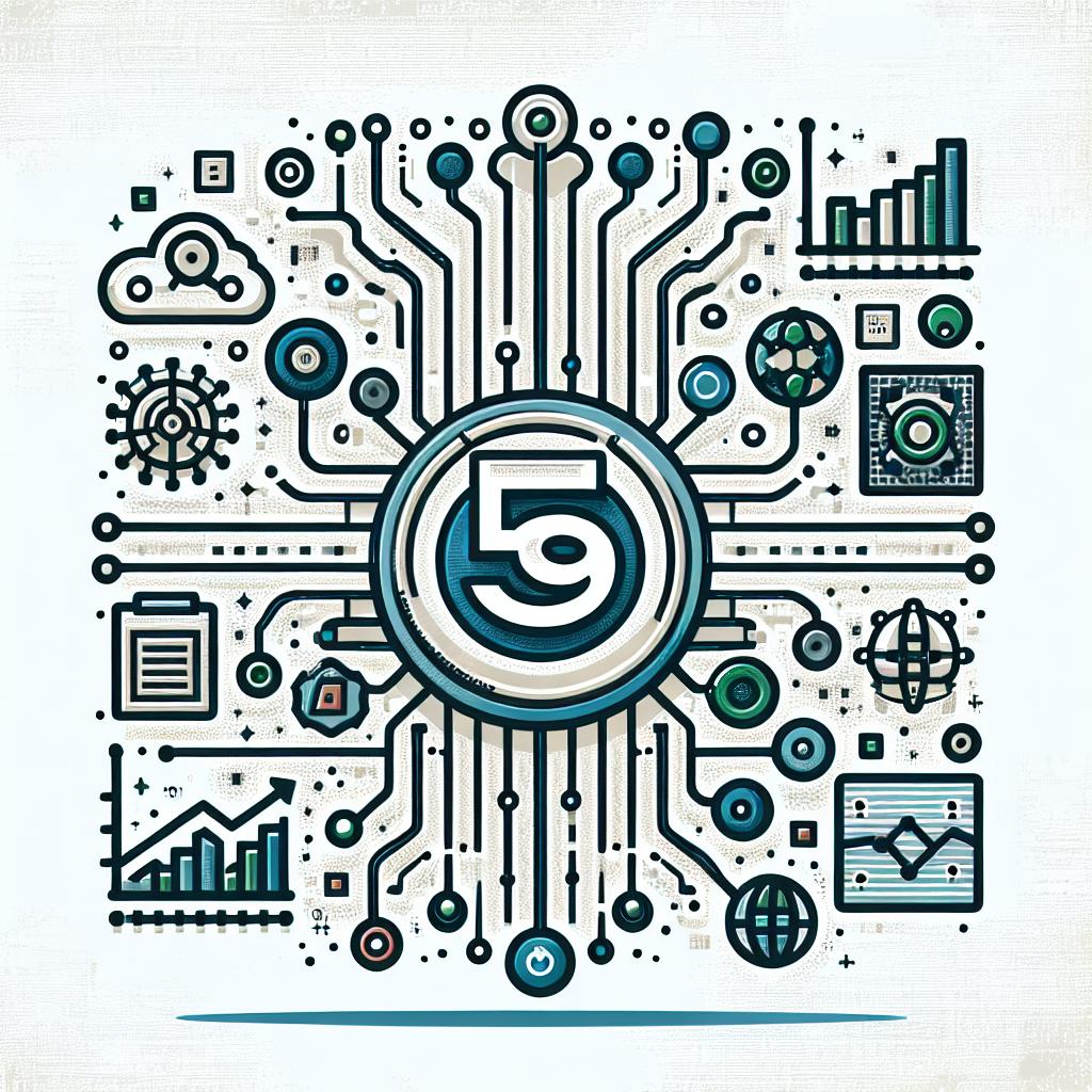 Create a corporate styled 2D, linear image with a white, texture-less background. At the center, have the logo of Five9, a conceptual stand-in for a tech company. Arrange around it technologically-themed flat vector art elements. These include symbols for artificial intelligence, growth charts showcasing a recuperation trajectory, and modern communication and connectivity symbols. Use a color palette with shades of blue and green to denote technology and innovation.