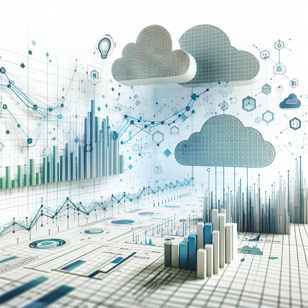 Create a digitally-rendered image that is flat, corporate and vectorial in style capturing elements of data interaction, technology, and innovation. It features an untextured white background with a 2D linear perspective. The image contains trend graphs which symbolise data growth and analysis, and cloud icons to represent the migration to cloud solutions. The color palette of the image includes shades of blues and greens to emit a sense of technology and innovation. Please note that the image should avoid any text in any language.