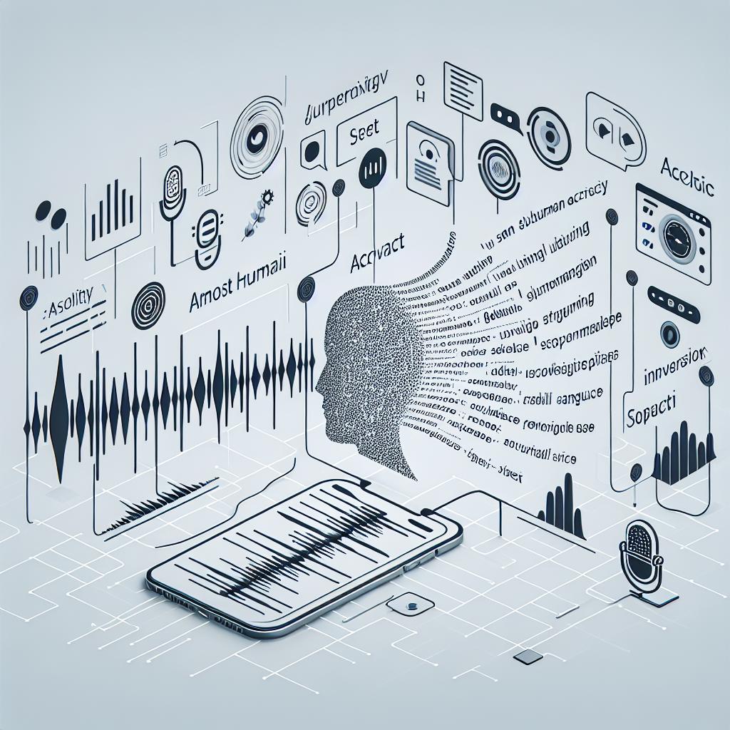 Create a 2D, linear perspective, flat, corporate-style vector illustration on a white, textureless background. The image is to showcase the new speech recognition model, Universal-1, by AssemblyAI. It should symbolize almost human accuracy and superior speed at transcribing audio into text in various languages, thereby showcasing its versatility and innovative solution in the market. The main elements to include are sound waves – symbolizing audio input, text in various languages – representing the model's versatility, and an application interface – demonstrating how Universal-1 can be integrated.