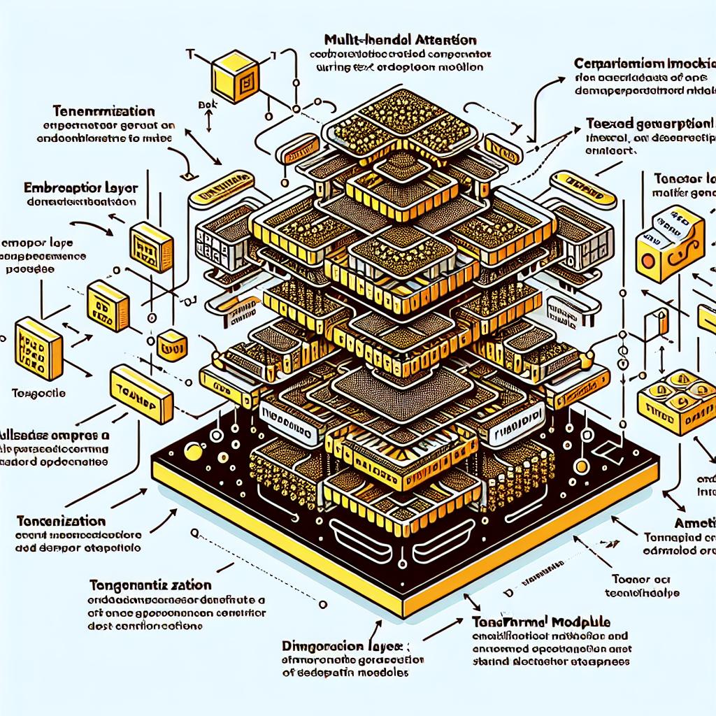 Create a clear and informative vector style, flat corporate image on a plain white background in a 2D linear perspective. The image should illustrate the complex structure of Transformer models, focusing on tensor manipulation and dimensionality during the training of text generation models. Highlight concepts such as tokenization, embedding layers, and multi-head attention with illustrative visualizations. Include tensor graphics to depict dimension and shape changes, token figures to emphasize the importance of tokenization, and a depiction of a Transformer model to represent the overall architecture discussed.