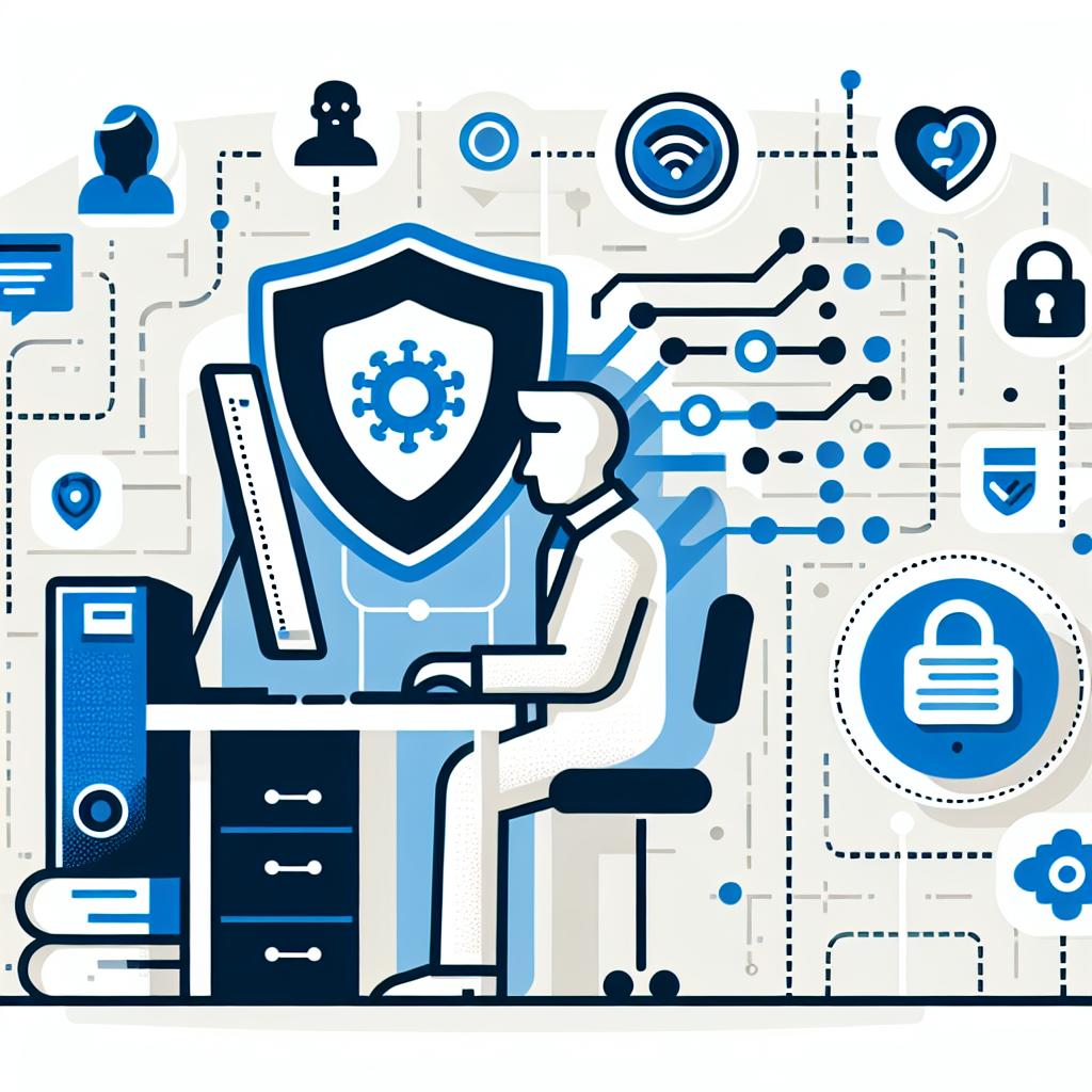 An illustration in corporate, flat, 2D vectorial style representing a scene of Artificial Intelligence (AI) at work on a white, untextured background. The scene showcases an AI agent operating a computer, emblematic of the union between user and technology. Additional elements include a security icon embodying concerns over safety, a depiction of a computer symbolizing the platform where AI functions, and a tech-oriented backdrop to highlight the theme of innovation and AI.