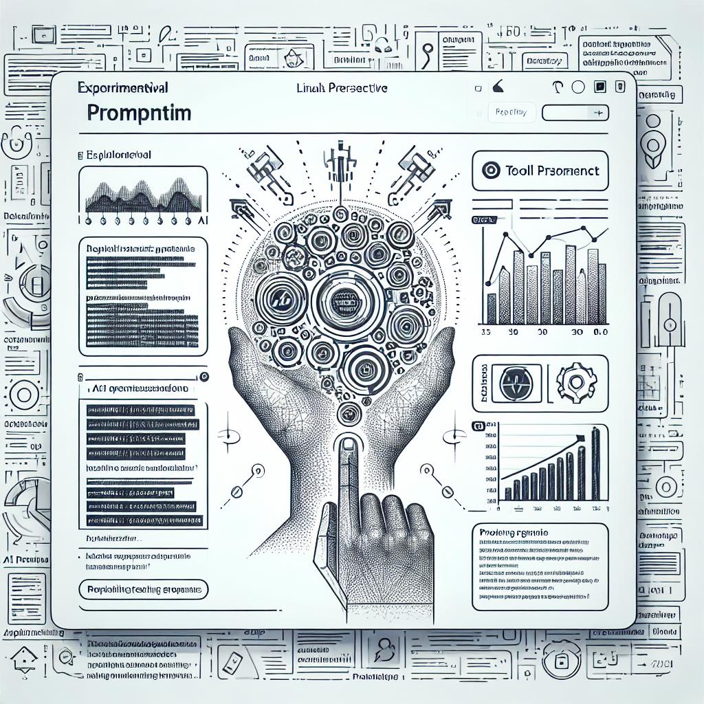 Create a 2D, linear perspective image with a strong corporate vibe, in the style consistent with vector-based, flat graphics, and a background that is white and textureless. Visualize the experimental Promptim software for optimizing AI prompts that was launched on the 13th of November, 2024, showing its promise of revolutionizing the AI prompt engineering process by automating it. Make visible interactive graphs that track the performance of prompts over time and display tool icons indicative of the software's integration with products like LangSmith and DSPy. These technological focuses should be highlighted by overlaying a coding background to underline the software's technological nature.
