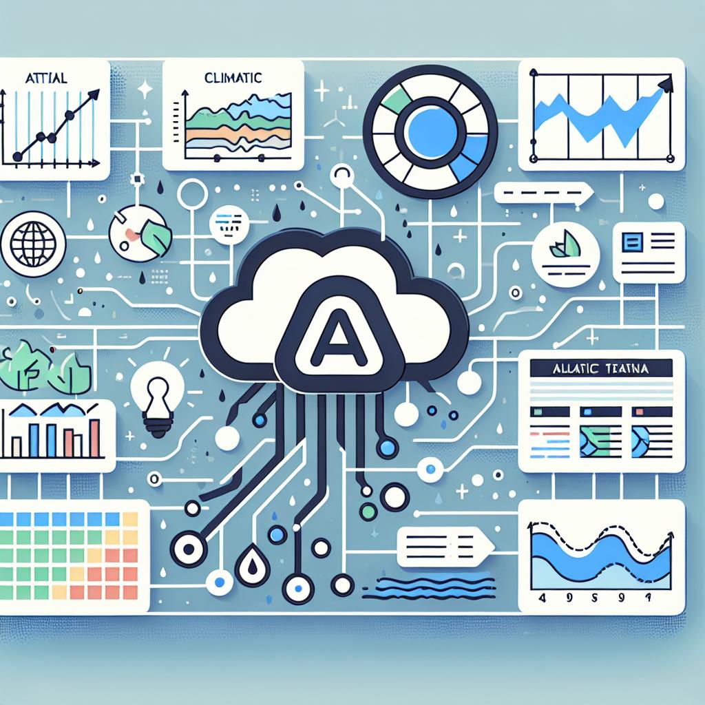 Illustrate a flat, corporate styled, vectorial 2D image depicting AI technology used in weather prediction. On a plain white, textureless background, show a symbol or icon representing Artificial Intelligence associated with prediction tools. Include climatic data charts illustrating the analysis of the weather data. Also include a map showing the areas flooded, to demonstrate the practical application of these predictions. Add elements that visually represent the flow of data, showing the route from inputs, through processing, to predicted outcomes.