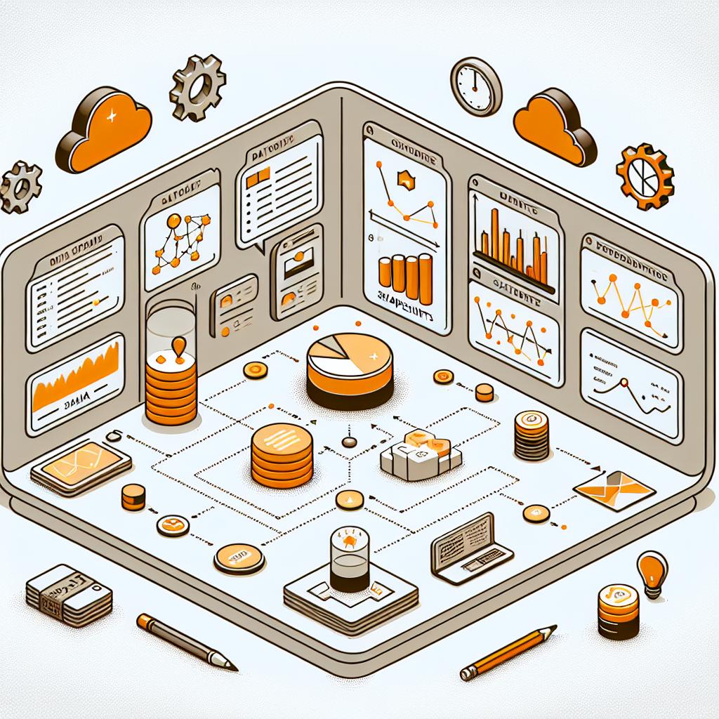 Create a 2D, linear perspective image in the corporate flat vector style. The scene is on a plain white, texture-less background. It showcases a graphical representation of real-time data flow in Apache Spark™, highlighting the capture of data changes, and snapshots of the information. Additional elements include data graphs illustrating the real-time data flow and state icons representing the data change. Use warm colours to emphasise the importance of the real-time capture.