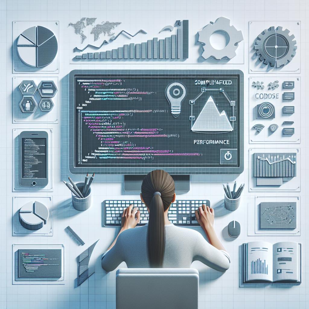 Create a 2D, flat, and corporate style image on a white and textureless background. Depict a developer of unspecified descent and gender, using Pinecone Local in a modern programming environment. The codes on a screen represent simplified and accessible development. Performance charts highlight the importance of testing and prototyping. Technology icons symbolize the connection with modern development tools. All this is set in a modern office environment, reflecting the current culture of remote and flexible work.