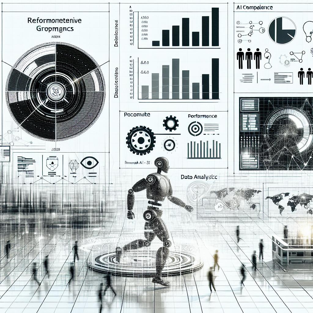 Generate a 2D, vector-style corporate image set against a white and textureless background. The picture should depict a representative model of an artificial intelligence in action and should include various data analysis charts and graphics in the background. Incorporate performance graphics comparing the efficiency of two AI models- one by an unnamed Chinese technology giant and another by a competitor, represented through unbranded symbols. Emphasize the sense of competition between the two by placing logos of these unnamed companies. Incorporate futuristic elements into the backdrop to convey technological innovation.