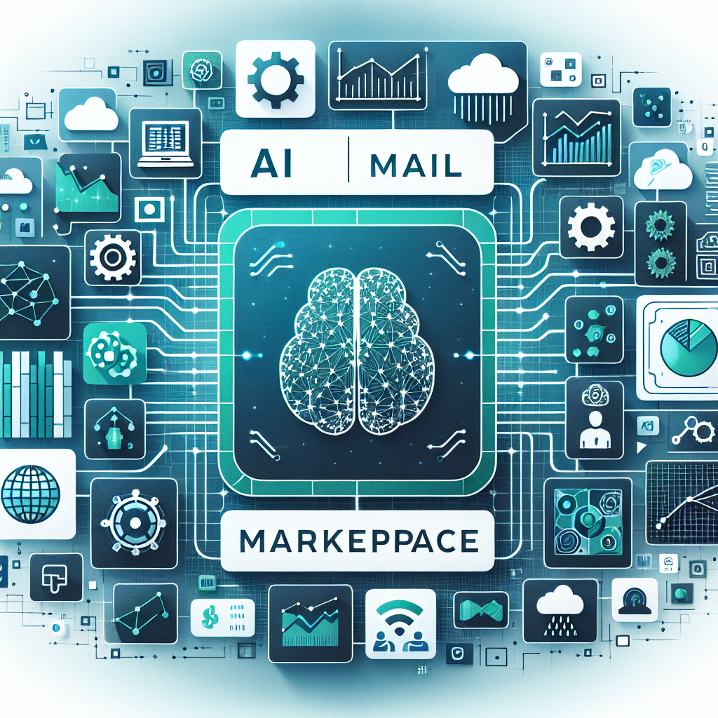 Create a 2D, flat, corporate-style vector image that showcases the Databricks Marketplace. The image should contain a digital interface filled with AI model icons and data graphs that symbolize the data sharing aspect of the platform. The background should be technological, containing elements of clouds and networks. Use an untextured white background. To represent the variety of available models, use diverse AI icons. Data graphics are needed to symbolize analysis and efficiency brought about by sharing. Use shades of blue and green to convey innovation and technology.