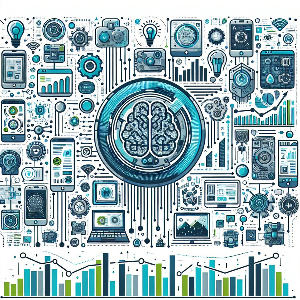 Create a modern, technological image in a flat, corporate vectorial style. It should be 2D and linear in perspective, set against a white, texture-less background. This image is to represent a multitude of varied AI tools, each with a distinct visual representation such as icons or application screens. Integrate a color palette of blue and green to convey the concepts of technology and innovation. Additionally, include representative growth charts to underscore the increasing influence and adoption of AI. Please note that each AI tool's visual representation should clearly denote its specific function.